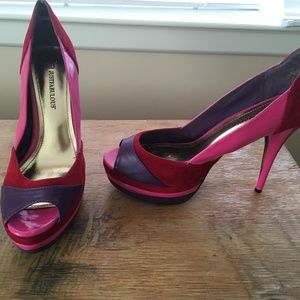 Fuchsia, red and purple platform pumps